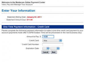 Mediacom Pay Bill Screen
